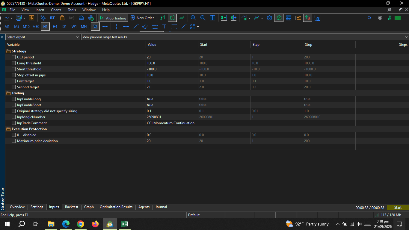 CCI Momentum Continuation EA preview 2