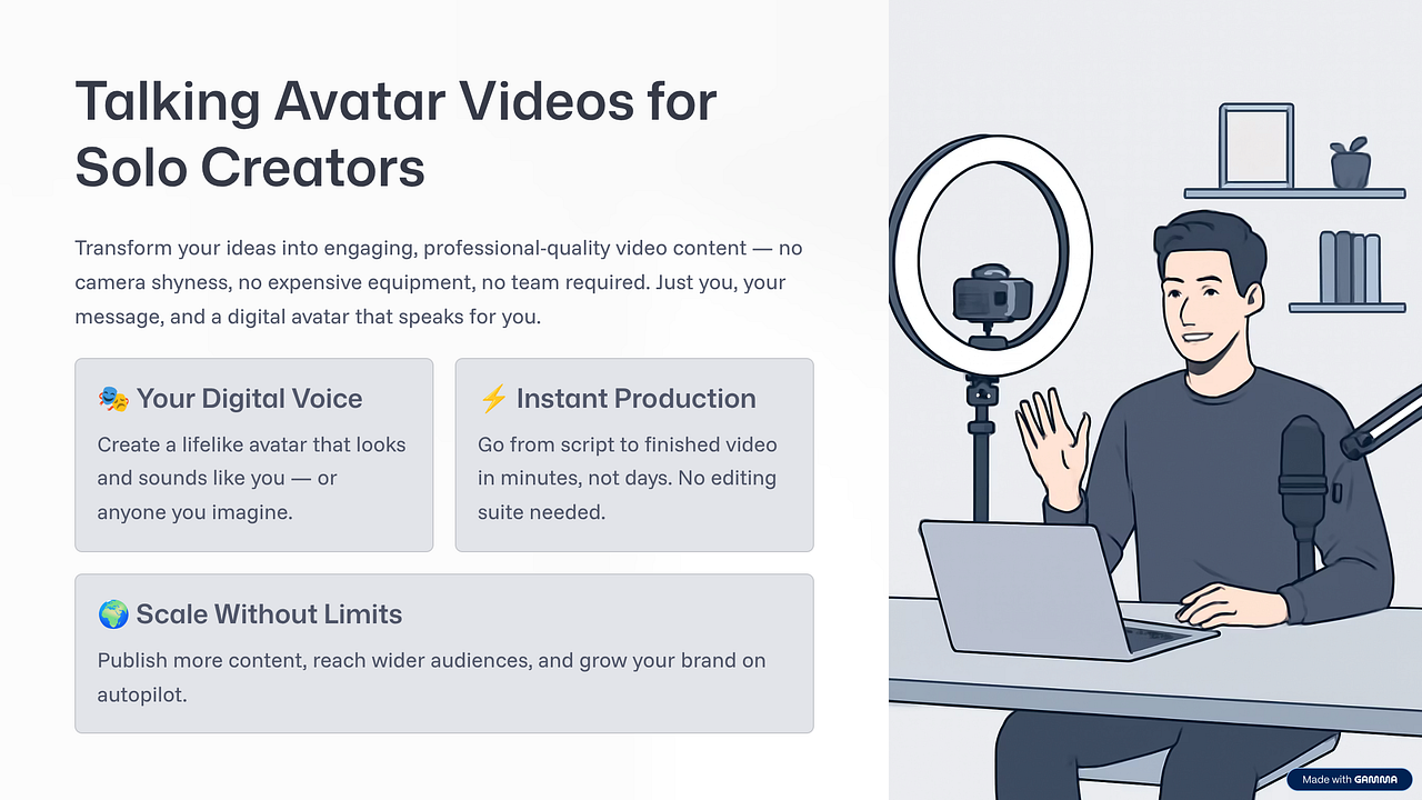 Talking avatar Videos for Solo Creators