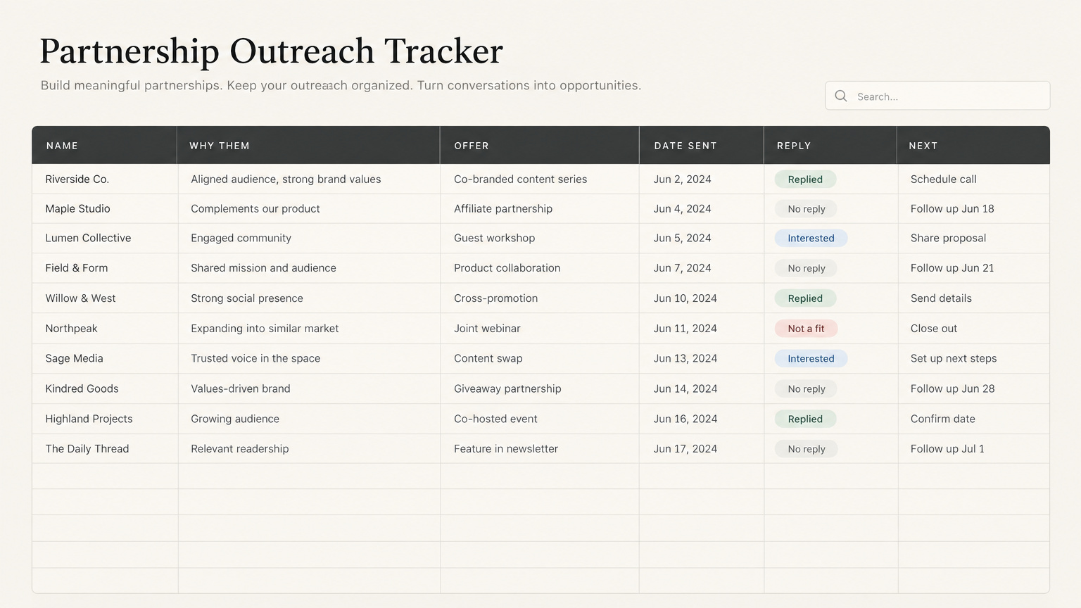 Partnership Outreach Tracker