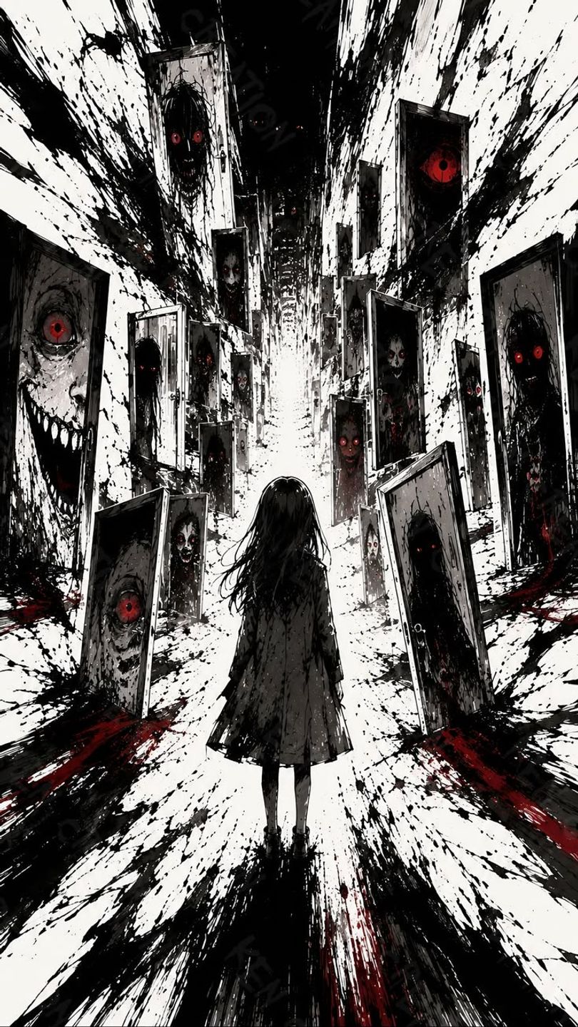 Surreal Horror Corridor Sketch 4K · Raw Ink Spatter & Nightmare Art