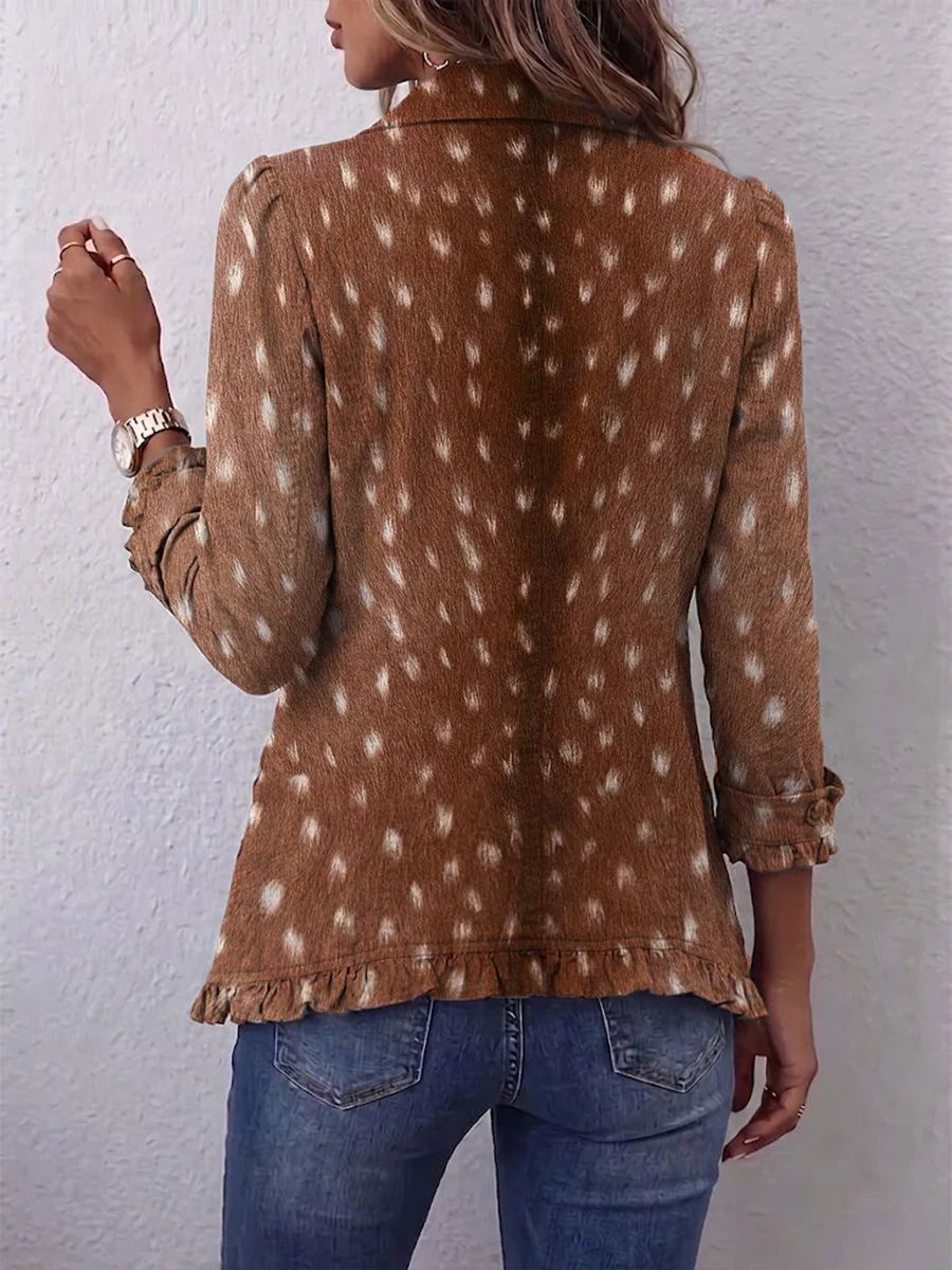 Hélène | Veste Bohème Imprimé Animalier Marron à Volants