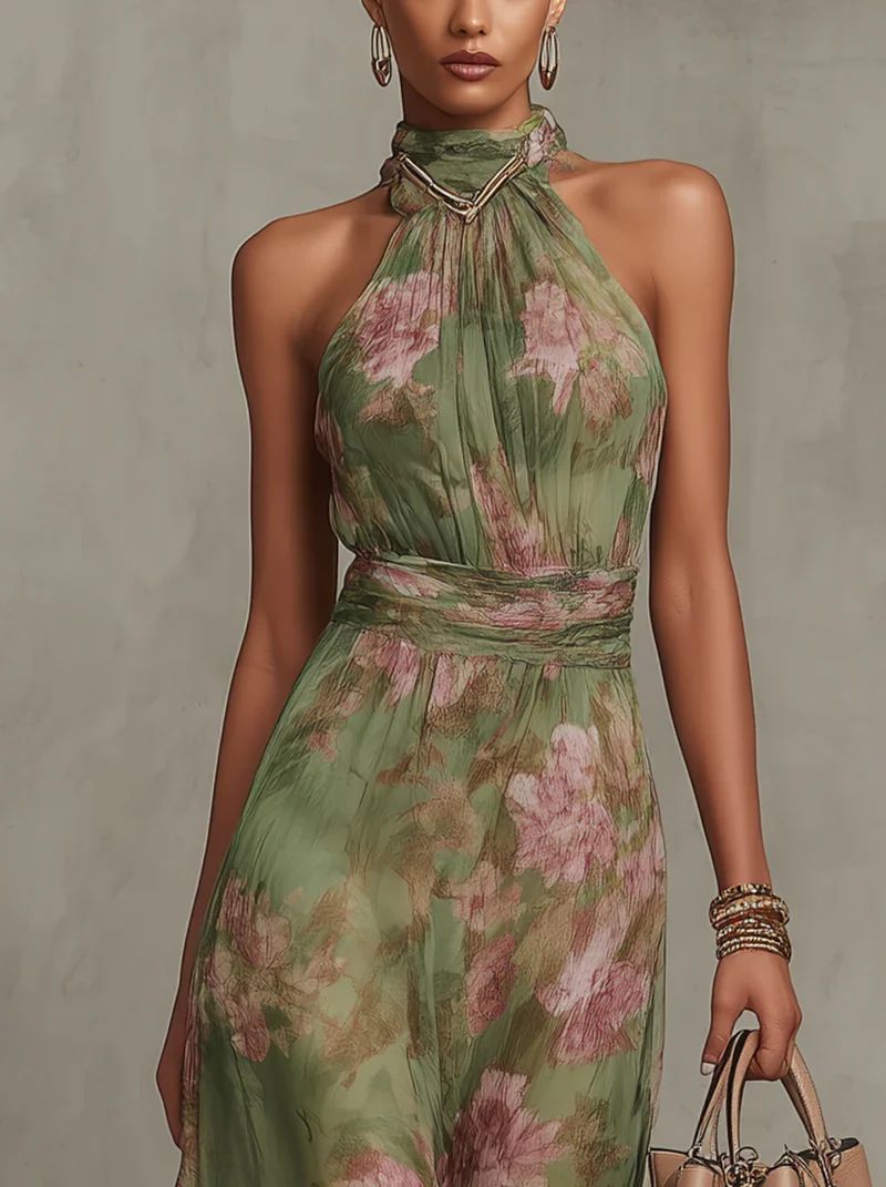 Serena | Robe maxi en mousseline fleurie à emmanchure américaine