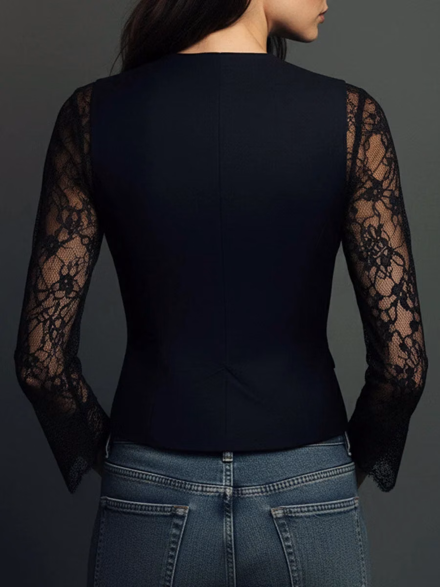 Noémie | Haut Blazer Noir à Manches Semi-Transparentes