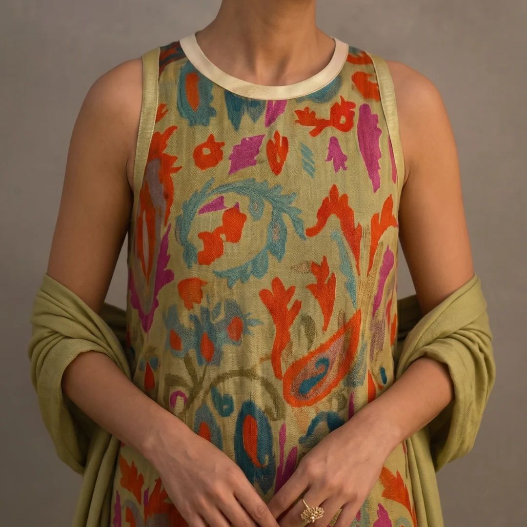 Danielle | Robe longue imprimée et gilet assorti