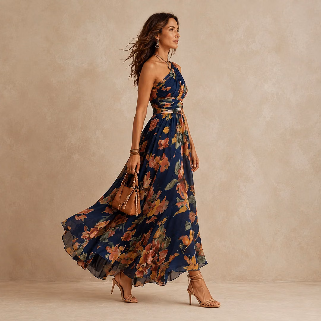 Céleste | Robe Maxi À Une Épaule Fleurie