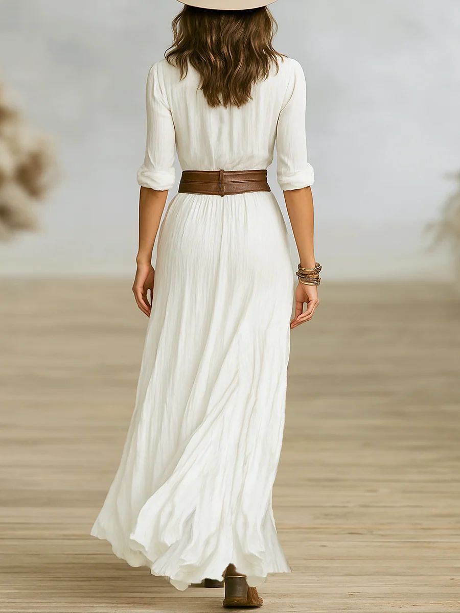 Aurore | Robe Longue en Lin à Col Inversé