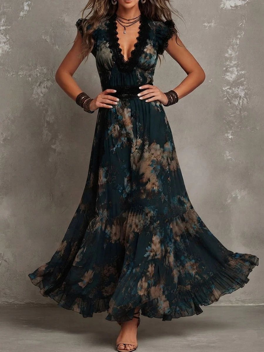 Angèle | Robe Longue Superposée Fleurie
