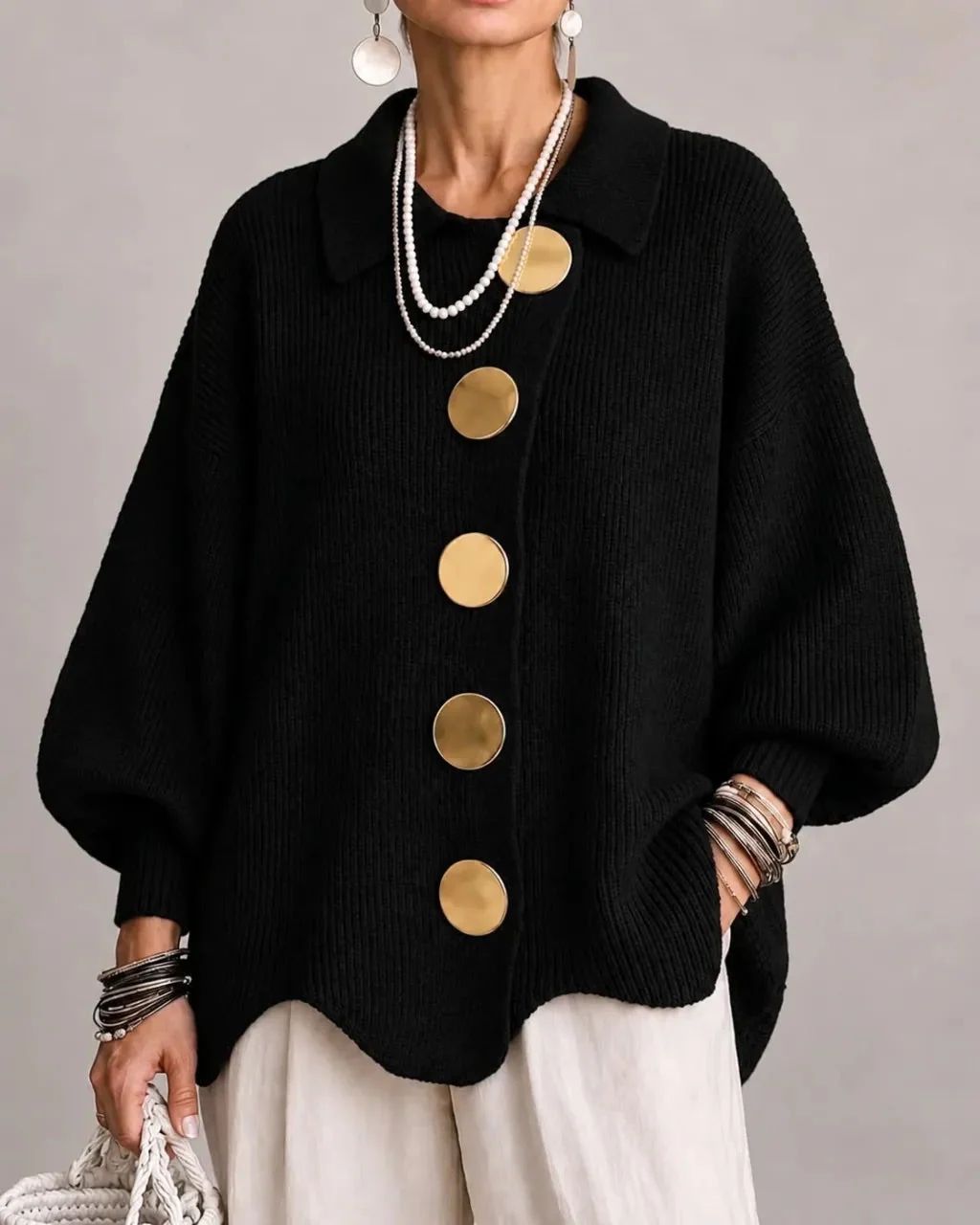 Capucine - Cardigan Boutonné Oversize à Col
