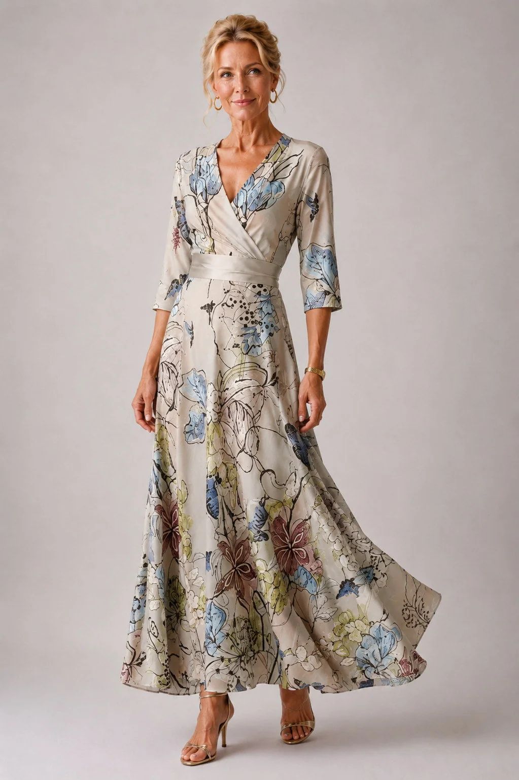 Julie | Robe Fleurie à Manches 3/4