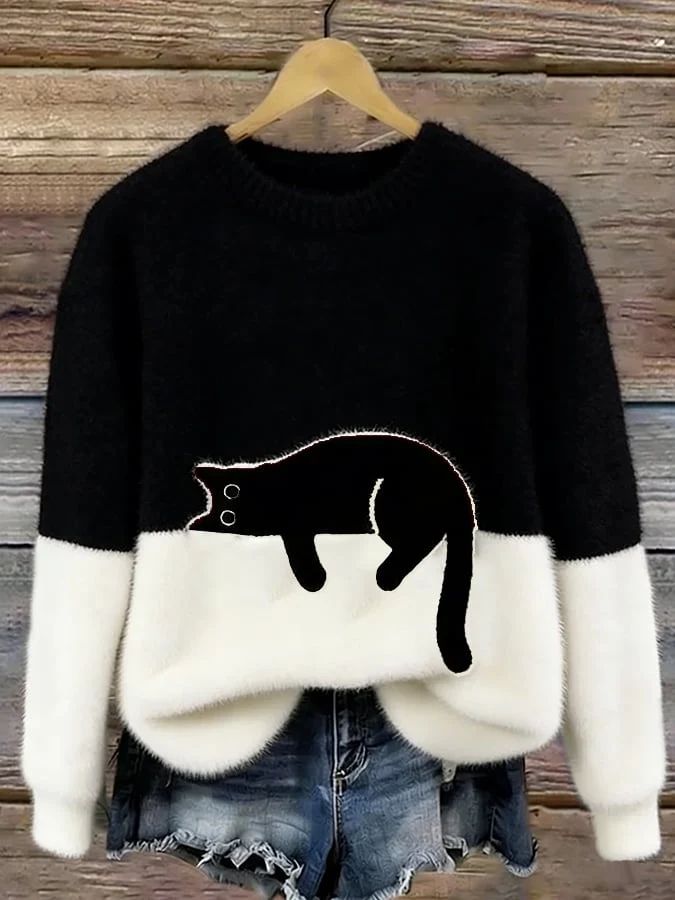 Émeline | Pull Oversize Élégant Imprimé Chat