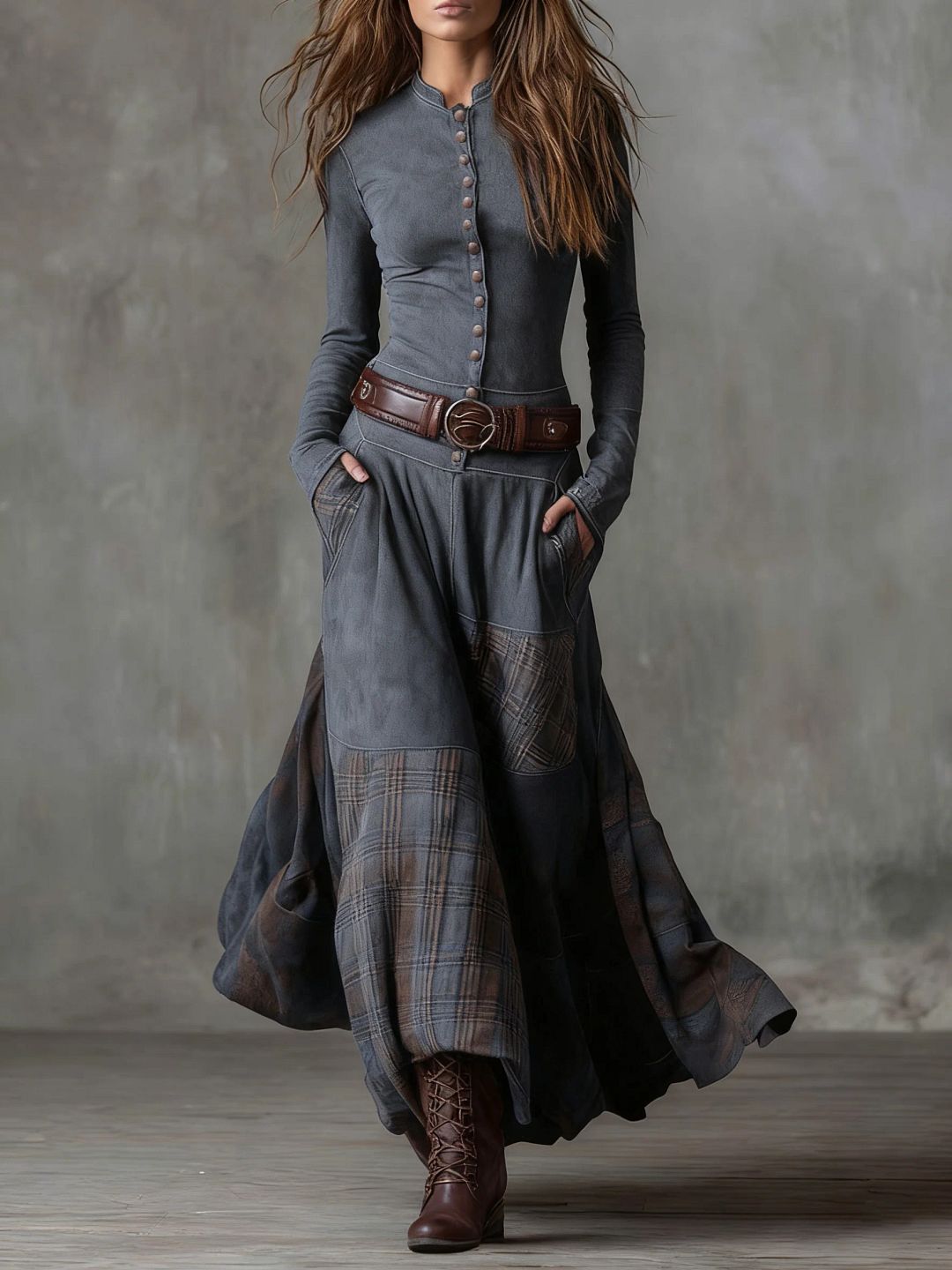 Élise | Robe Maxi en Suédine avec Ceinture