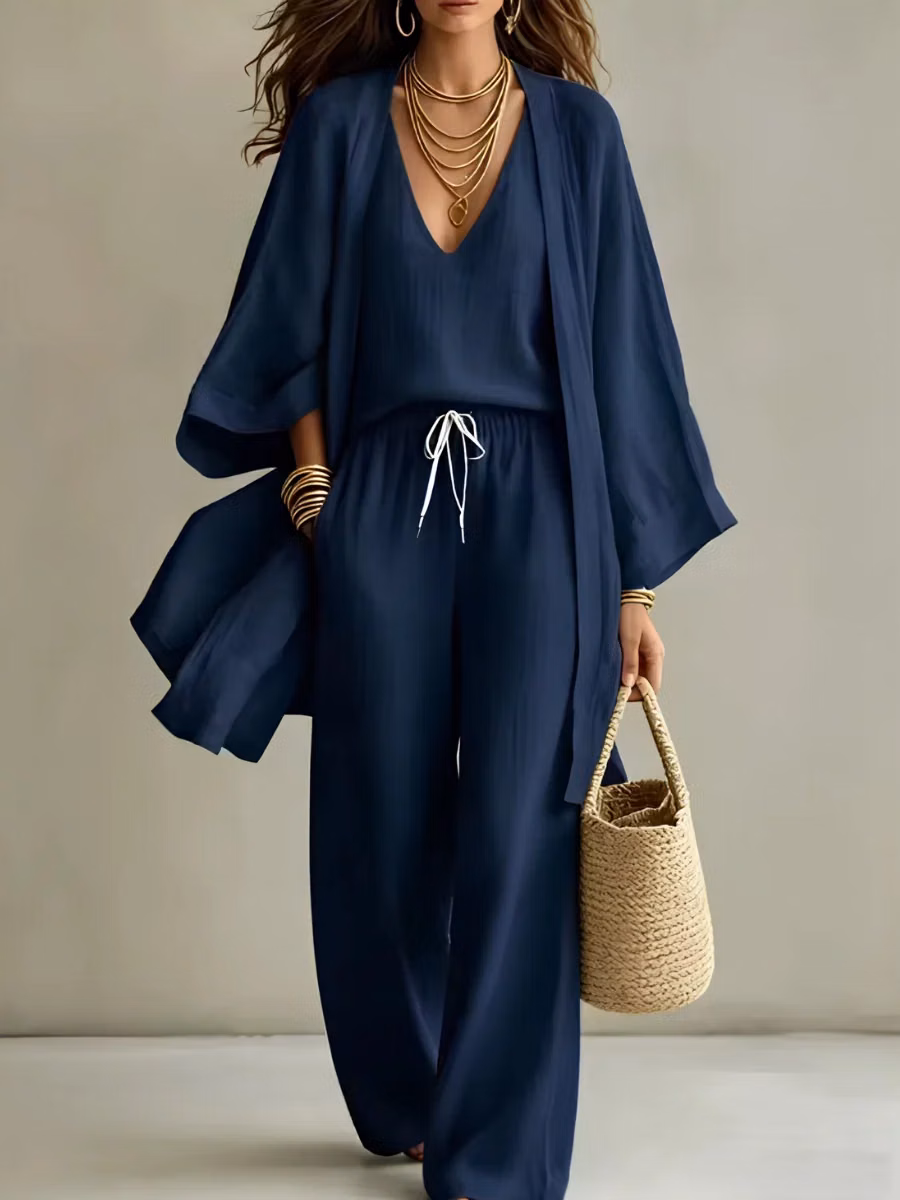 Isabelle | Ensemble homewear 3 pièces en lin décontracté