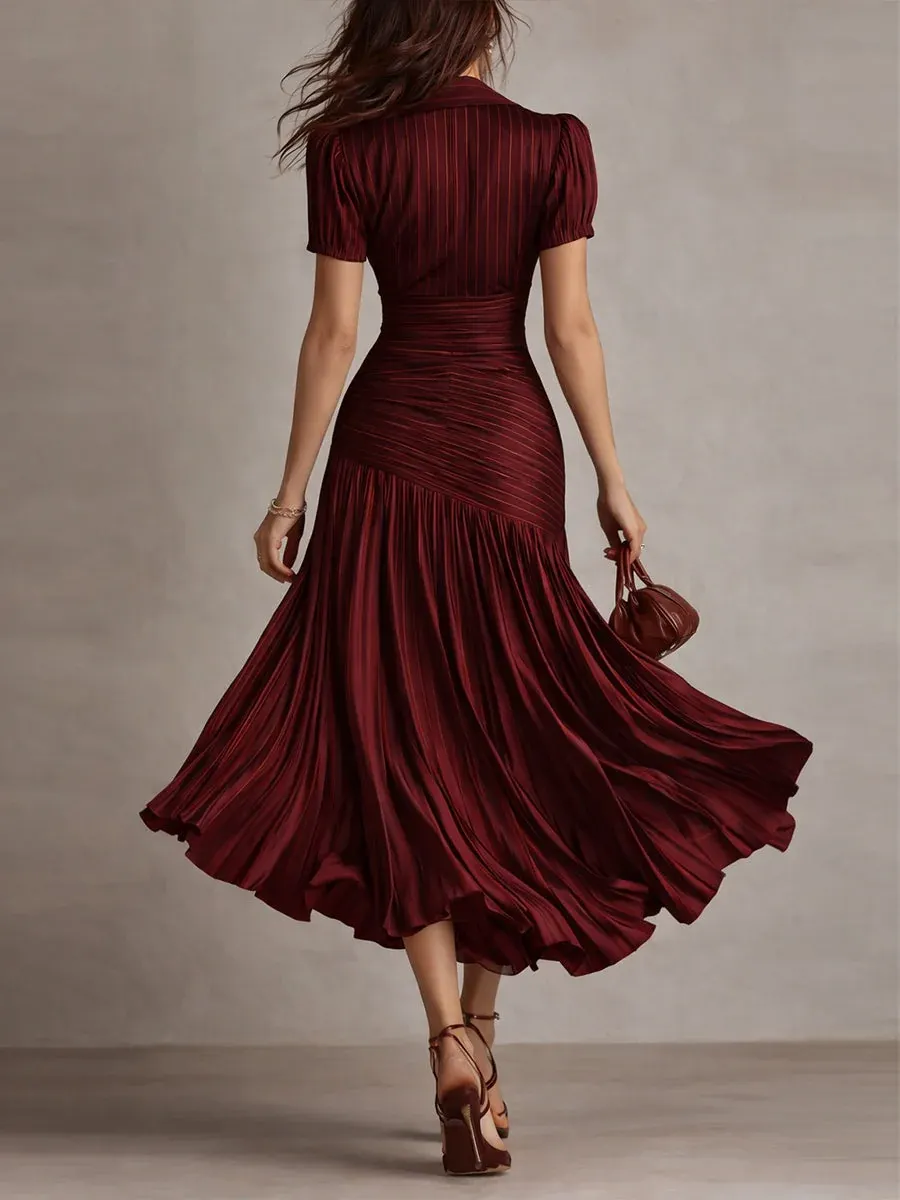 Adriana | Robe midi satinée à rayures rétro