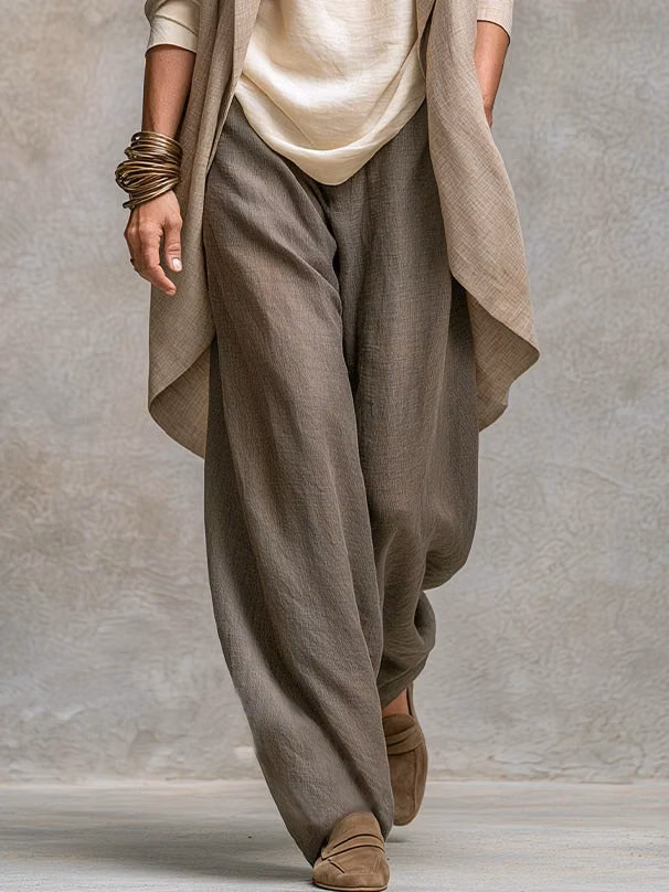 Constance | Ensemble Trois Pièces Beige et Gris, Décontracté à Superpositions avec Pantalon Palazzo, Élégant