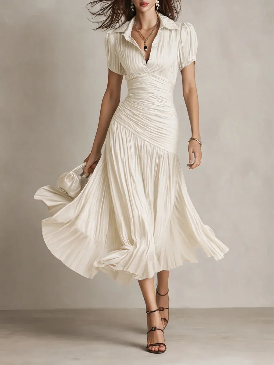 Adriana | Robe midi satinée à rayures rétro