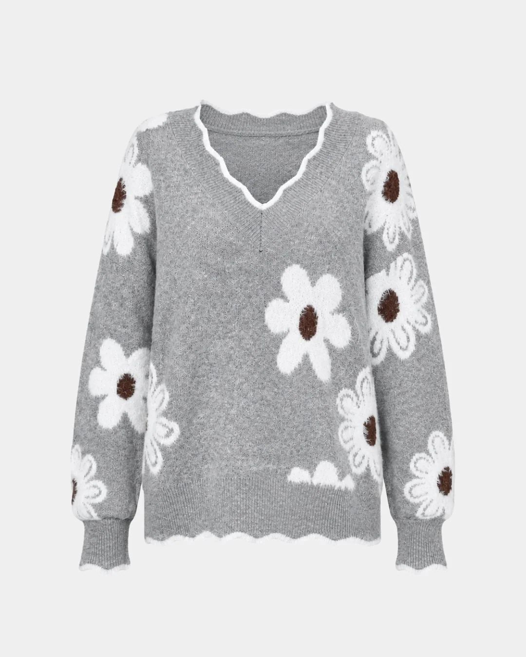PAULA | TRICOT FLORAL ÉLÉGANT AVEC COL EN V