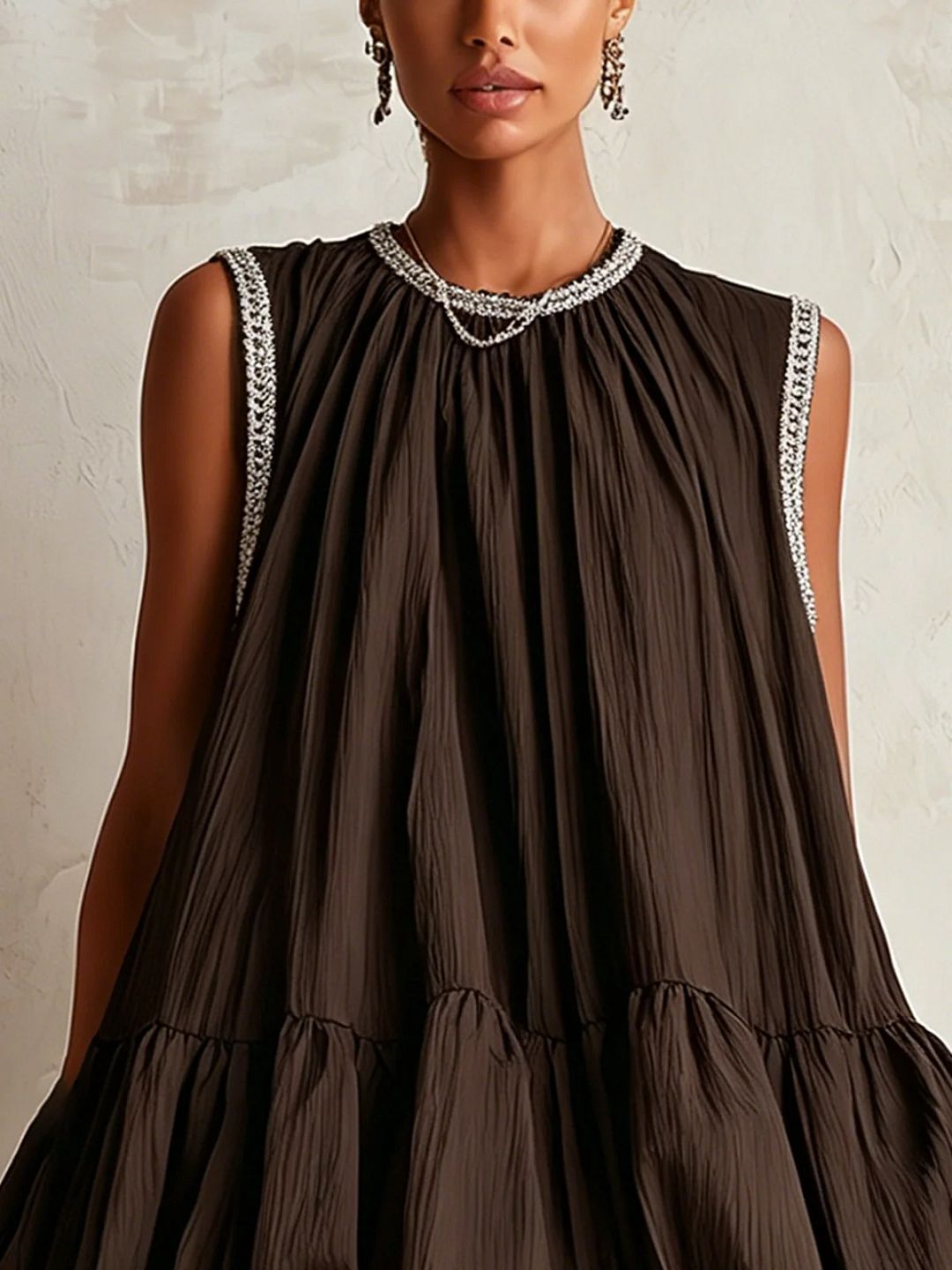Colette | Mini Robe Sans Manches Marron à Ourlet Bouffant