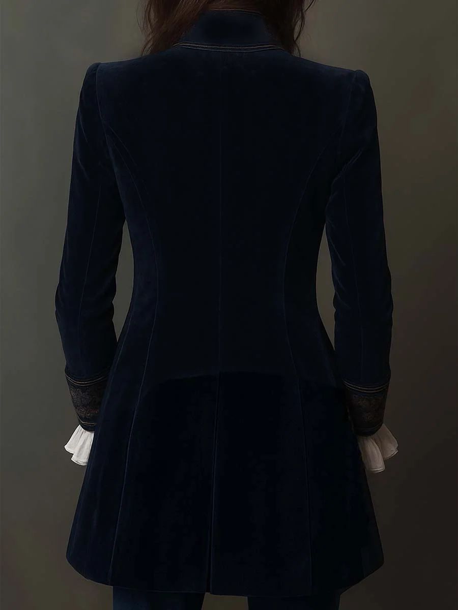 Athénaïs | Veste Longue Brodée Vintage Bleu Marine