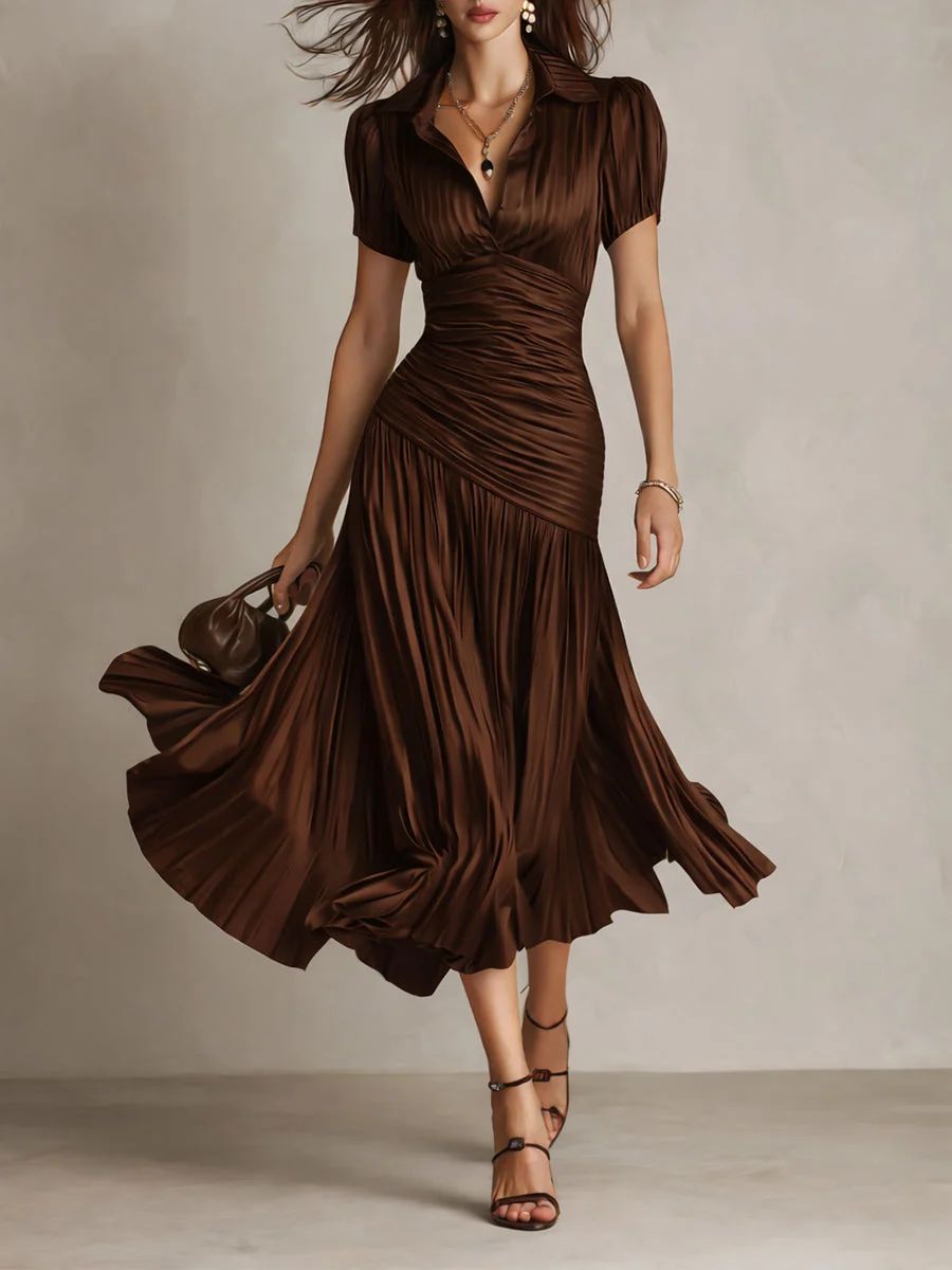 Adriana | Robe midi satinée à rayures rétro
