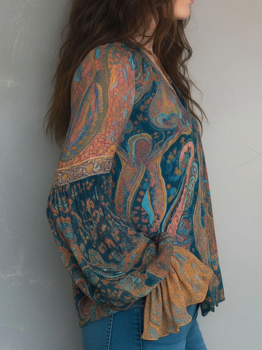 Soleil | Blouse Bohème Imprimée Cachemire