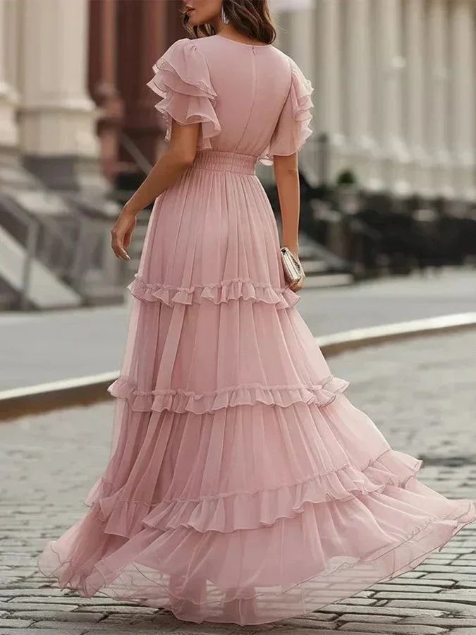 Suzette | Robe Longue Romantique Rose Poudré