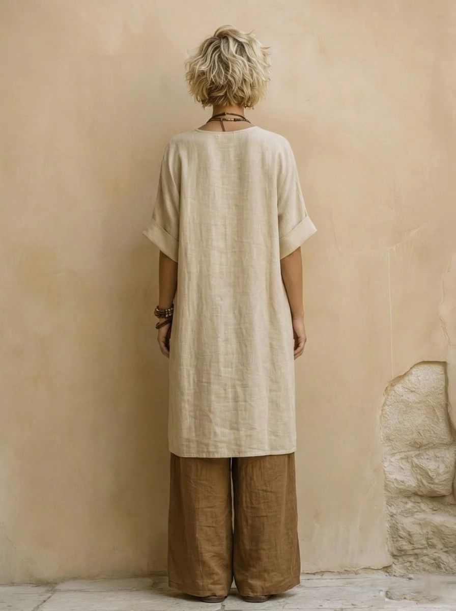 Juliette | Ensemble trois pièces nomade bohème gris foncé et marron à motif tribal