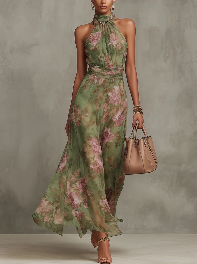 Serena | Robe maxi en mousseline fleurie à emmanchure américaine