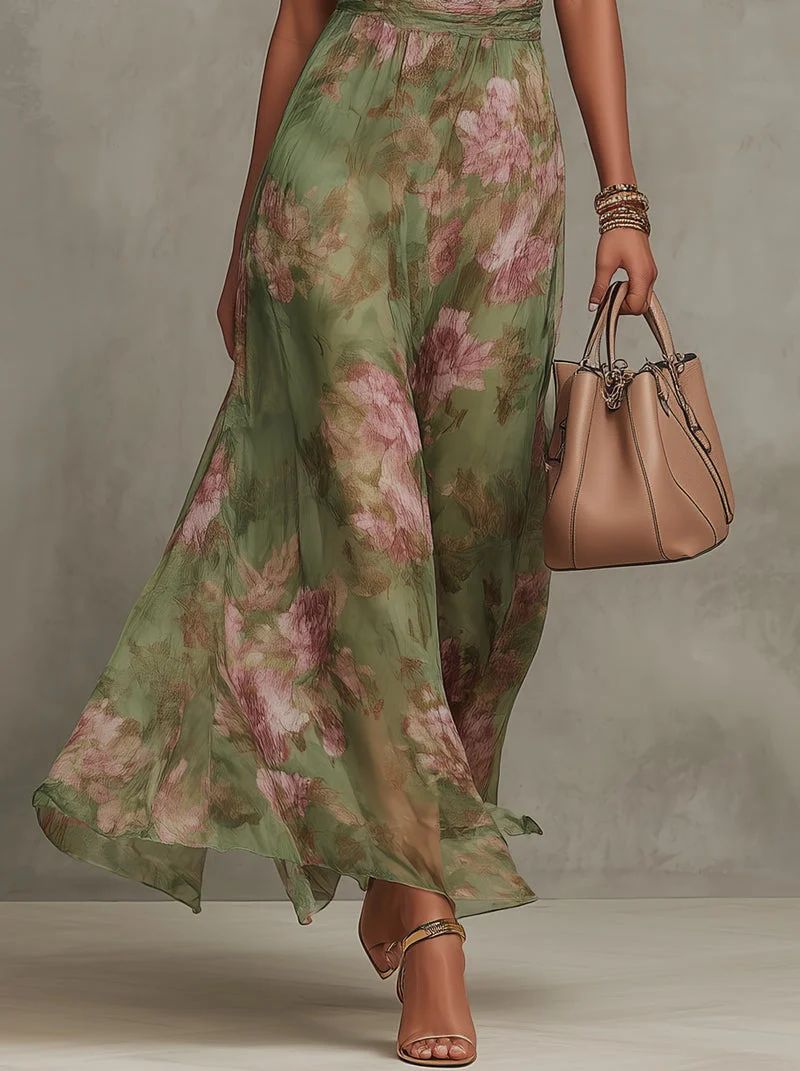 Serena | Robe maxi en mousseline fleurie à emmanchure américaine