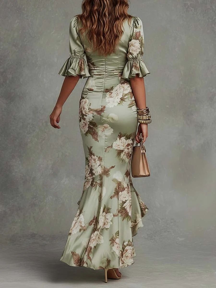 Léocadie | Robe Maxi Satinée à Volants