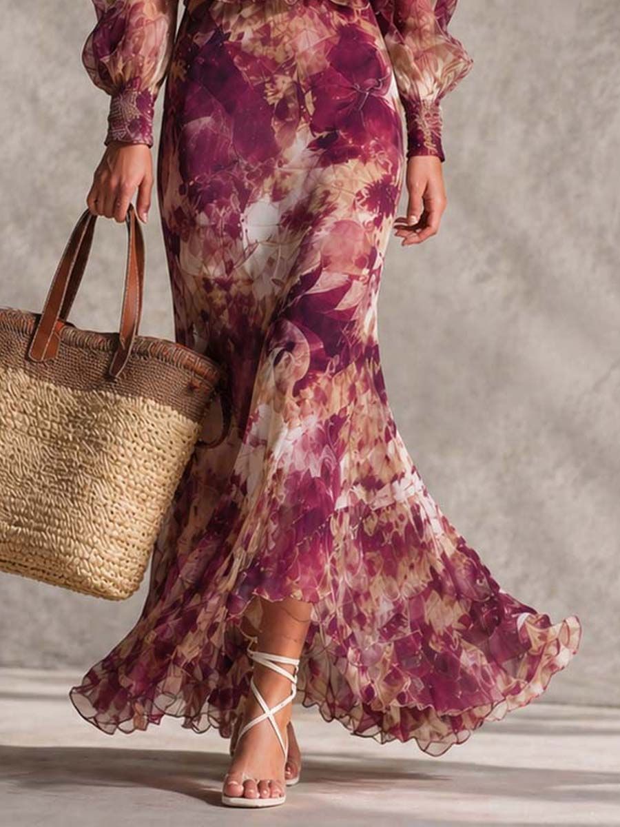 Rosine | Robe Maxi Épaules Dénudées Rose Antique, Motif Floral