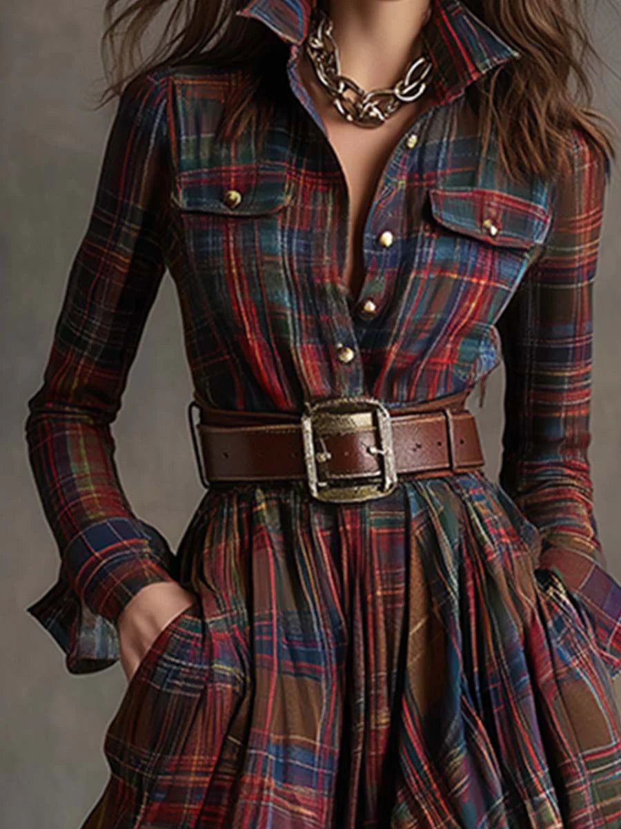 Beatriz | Long Checkered Dress with Belt