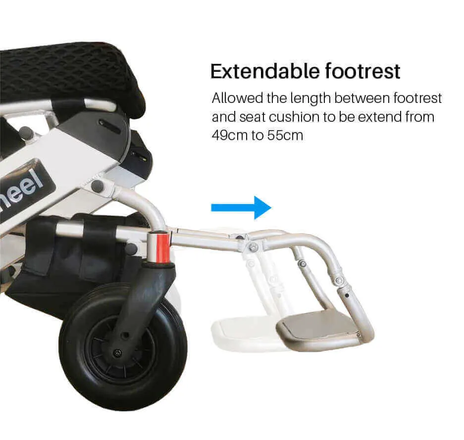 Wheelchair with extendable footrest feature on a white background