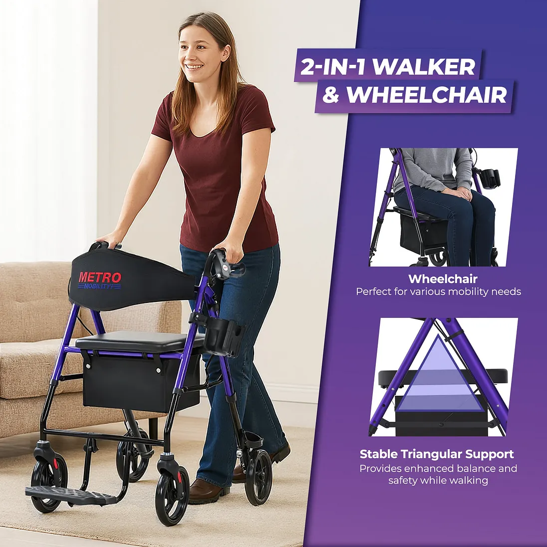 Metro Mobility M913P 2-in-1 Rollator
