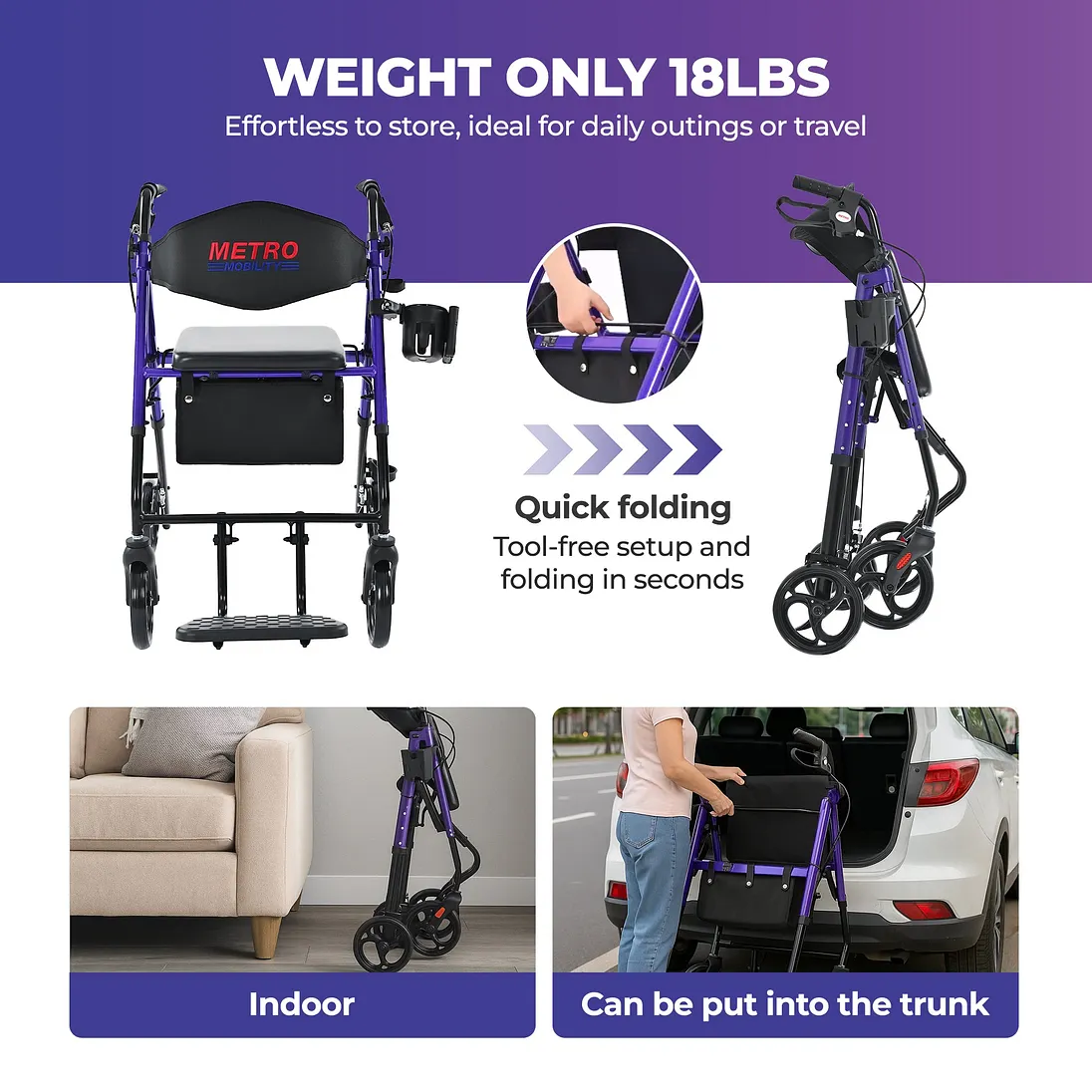 Metro Mobility M913P 2-in-1 Rollator