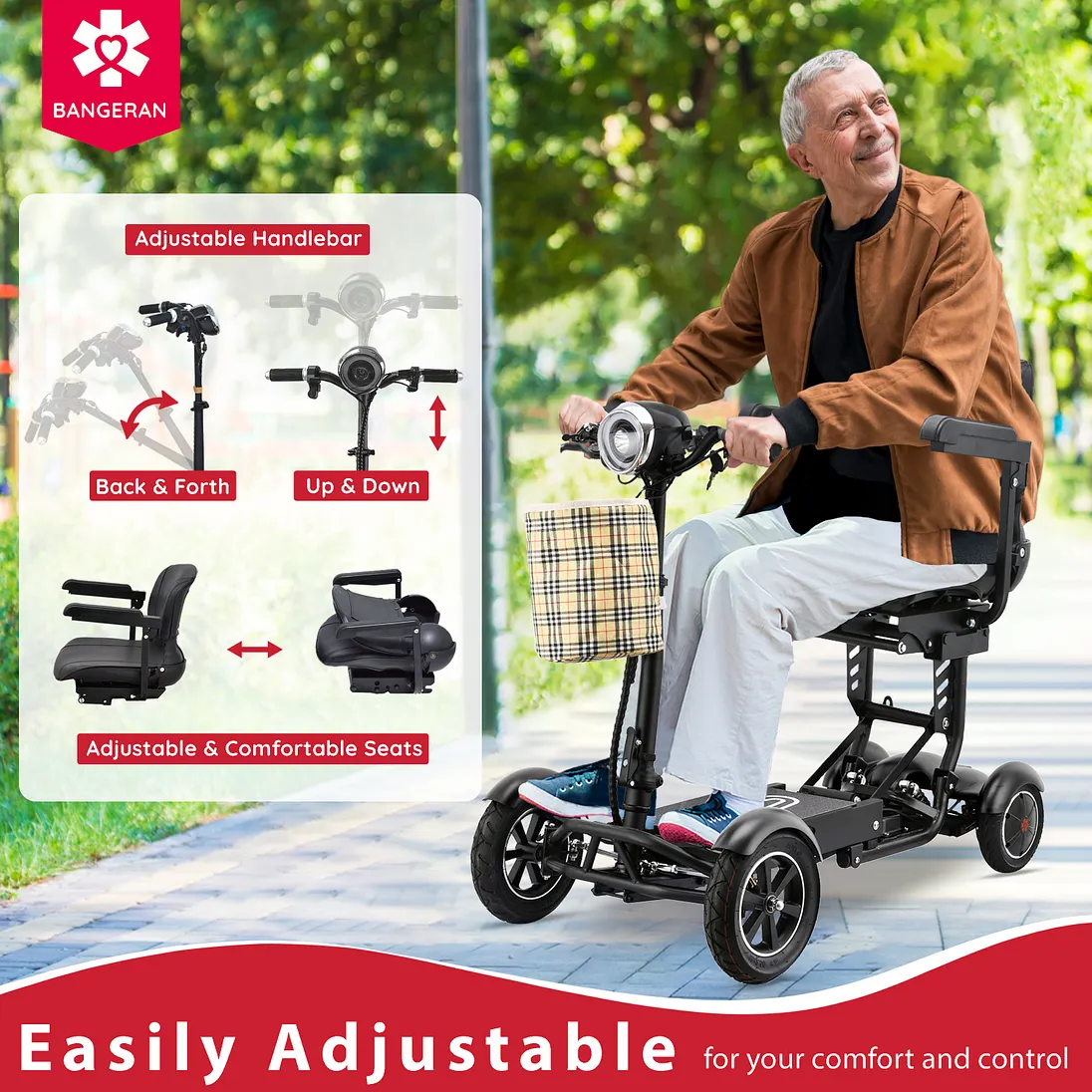 Bangeran 4-Wheel Collapsible Portable Electric Mobility Scooter – Black