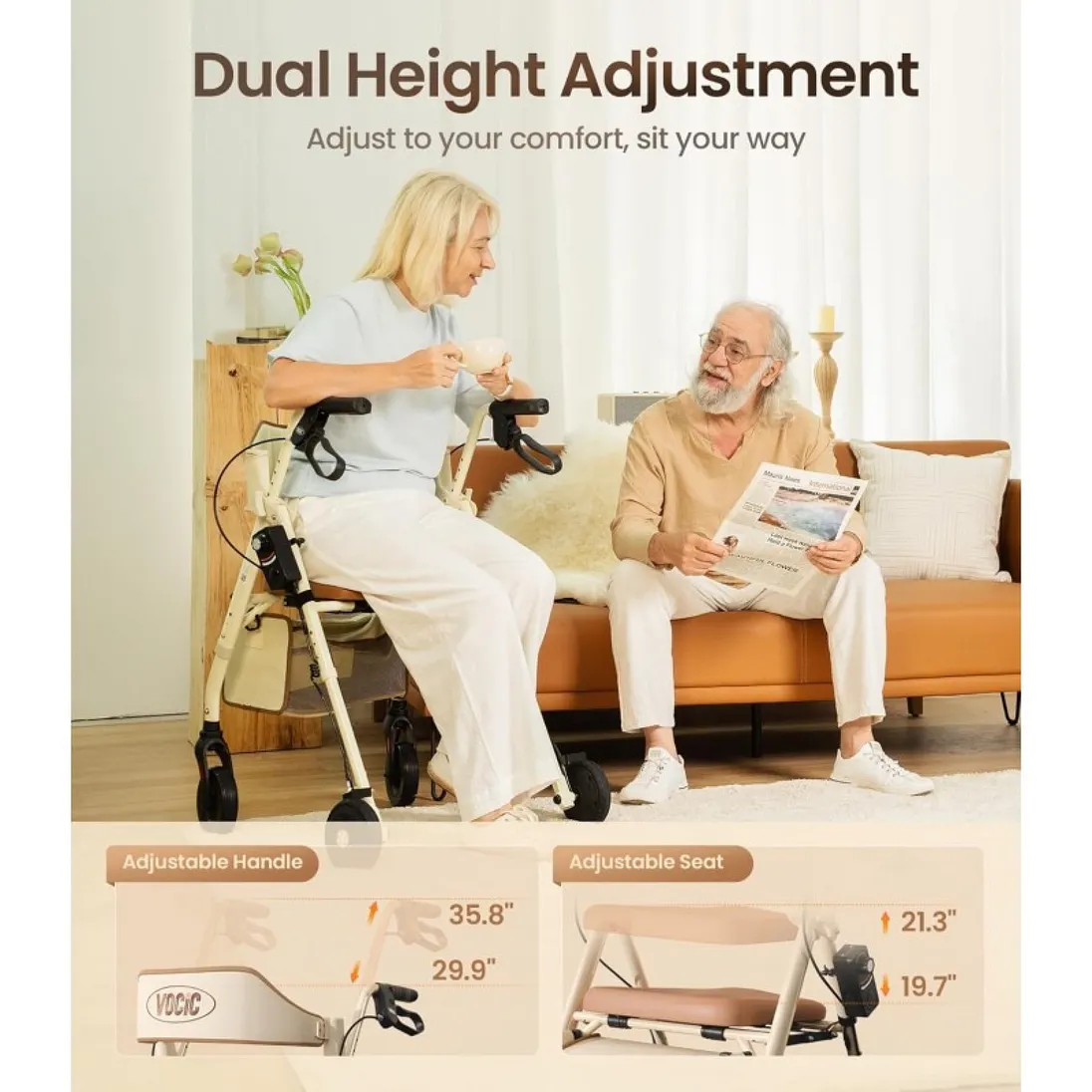 Vocic Z63 Adjusta-Speed Rollator Walker with Adjustable Resistance