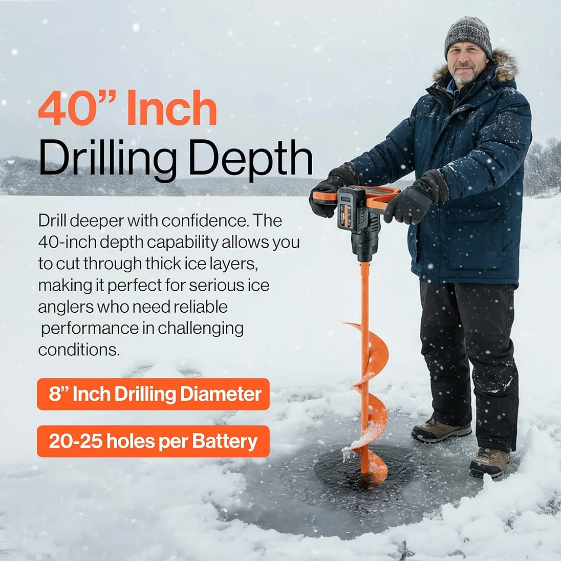 SuperHandy 48V Cordless Ice Auger with 8" Steel Bit - GUT187