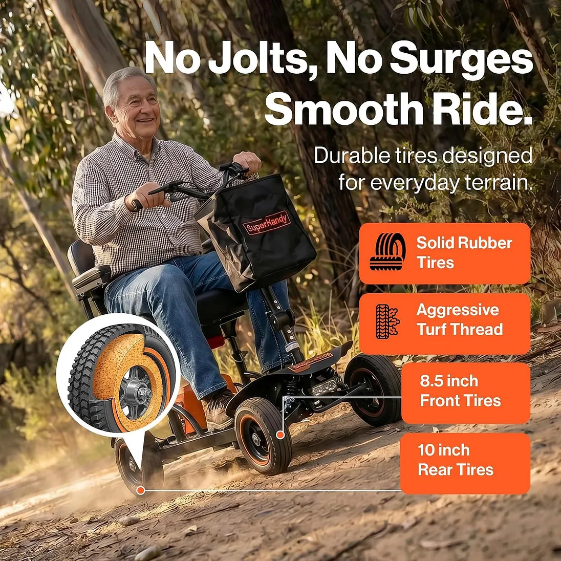 SuperHandy Explorer Prime 4-Wheel Foldable All-Terrain Mobility Scooter, Dual 48V Batteries - GUT193