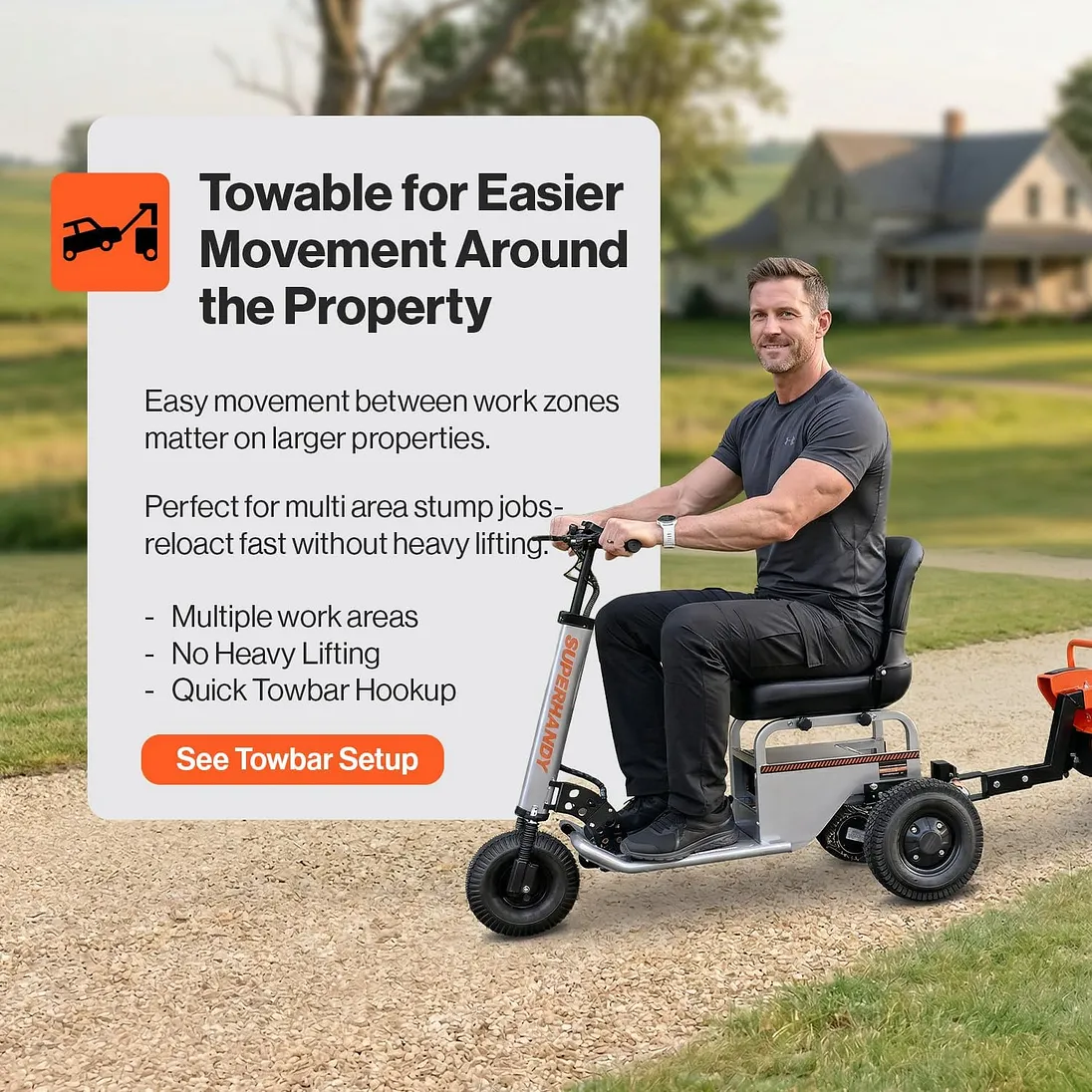 SuperHandy 15HP Gas Stump Grinder with Electric Start & Sweep Function, 420cc - GUO152