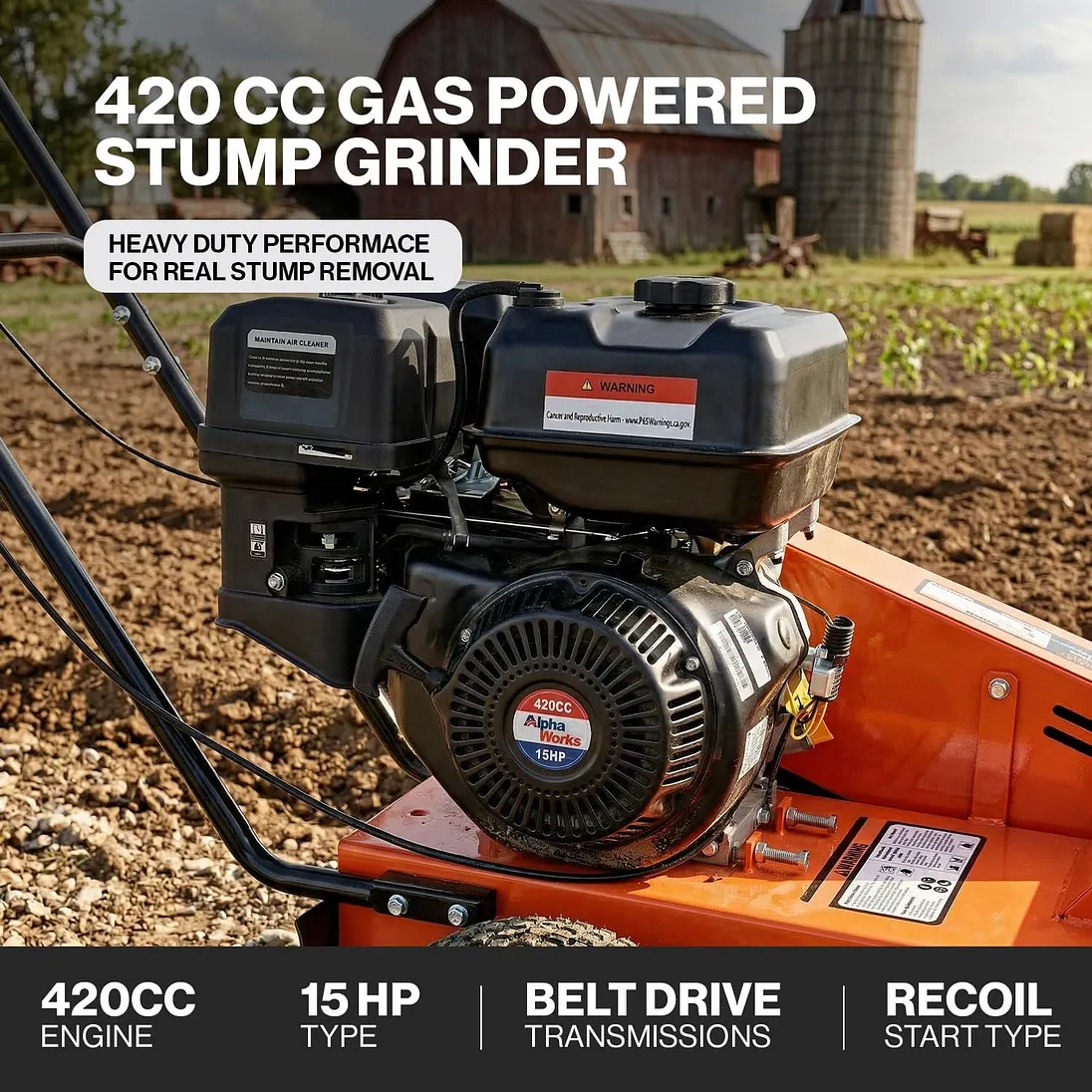 SuperHandy 15HP Gas Powered Stump Grinder, 420cc, 8 Carbide Teeth - GUO151