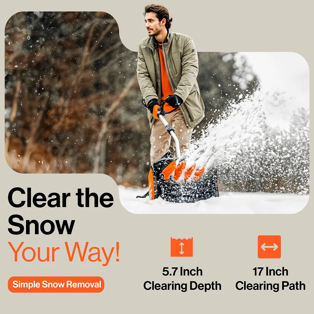 SuperHandy Electric Snow Thrower Pro, 17" Width, 48V 2Ah Battery - GUT158