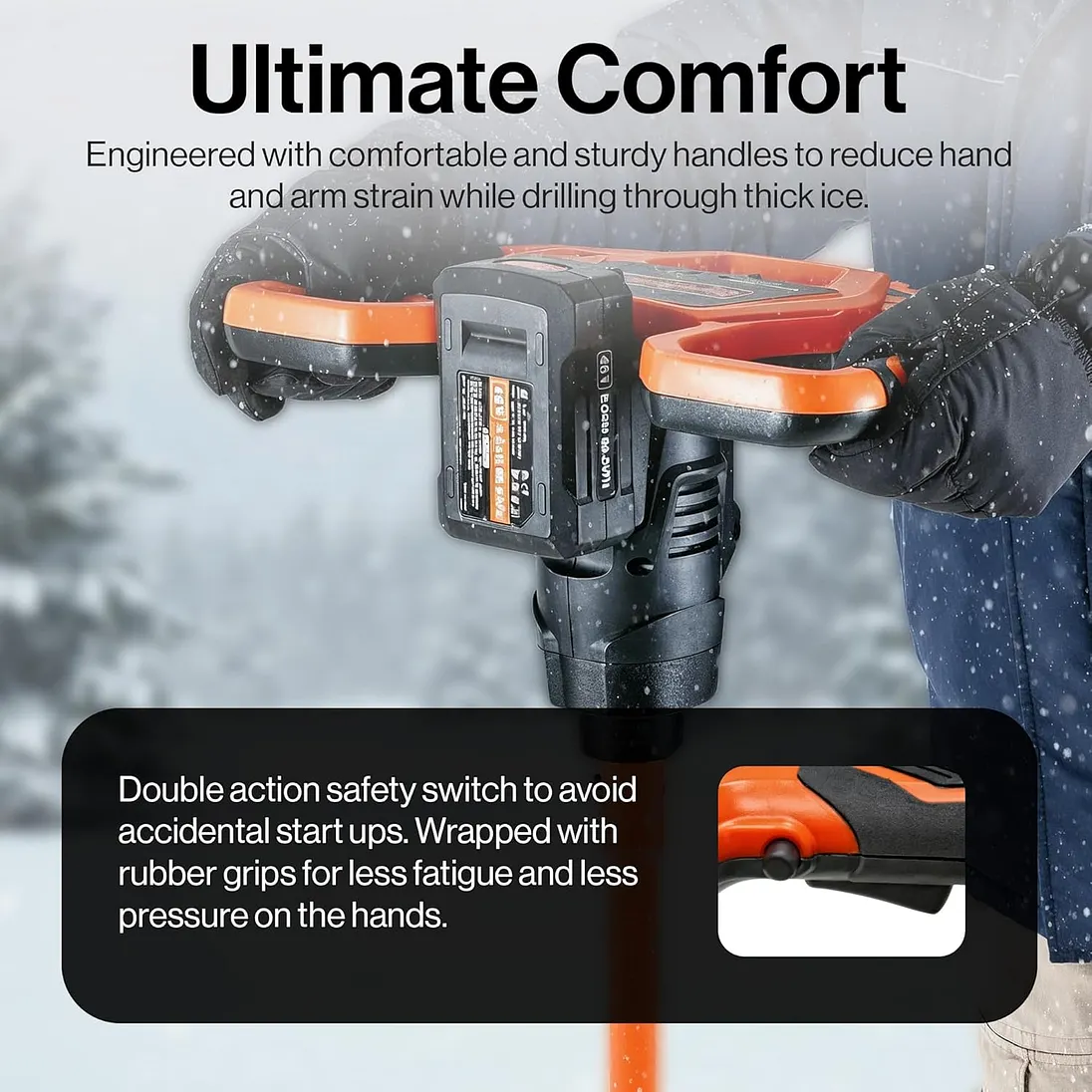 SuperHandy 48V Cordless Ice Auger with 8" Steel Bit - GUT187