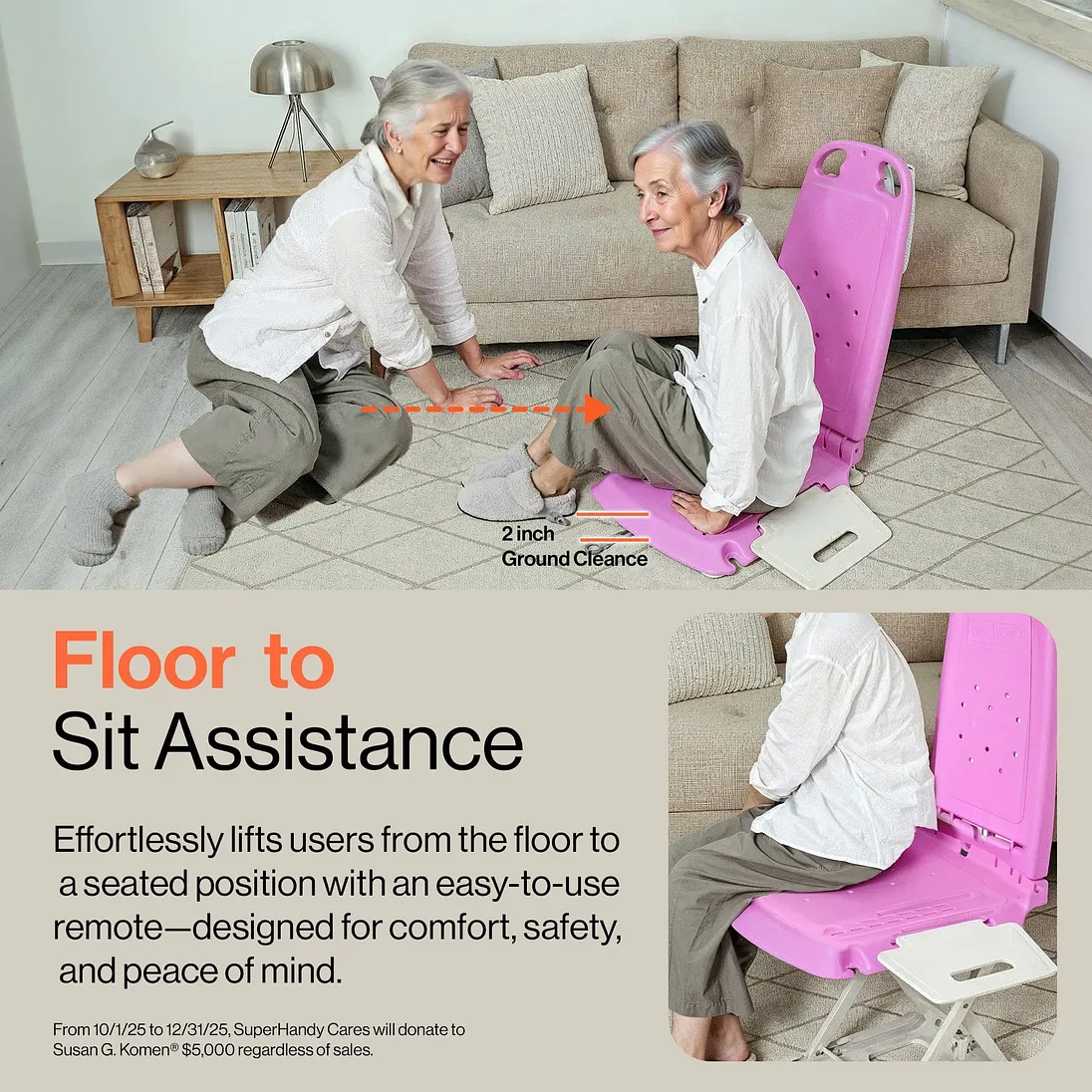 SuperHandy GoRise LT Portable Floor & Bath Lift, Pink Edition, 330 lb Capacity - GUT197