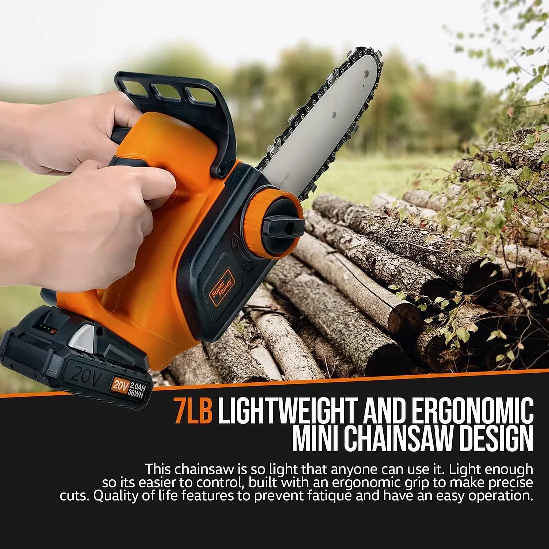 SuperHandy Electric Mini Chainsaw, 20V 2Ah Battery - GUT072