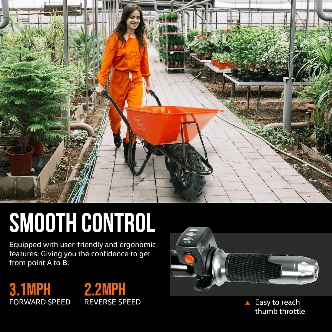 SuperHandy Electric Wheelbarrow, 24V 12Ah Battery, 330 lb Capacity - GUO087
