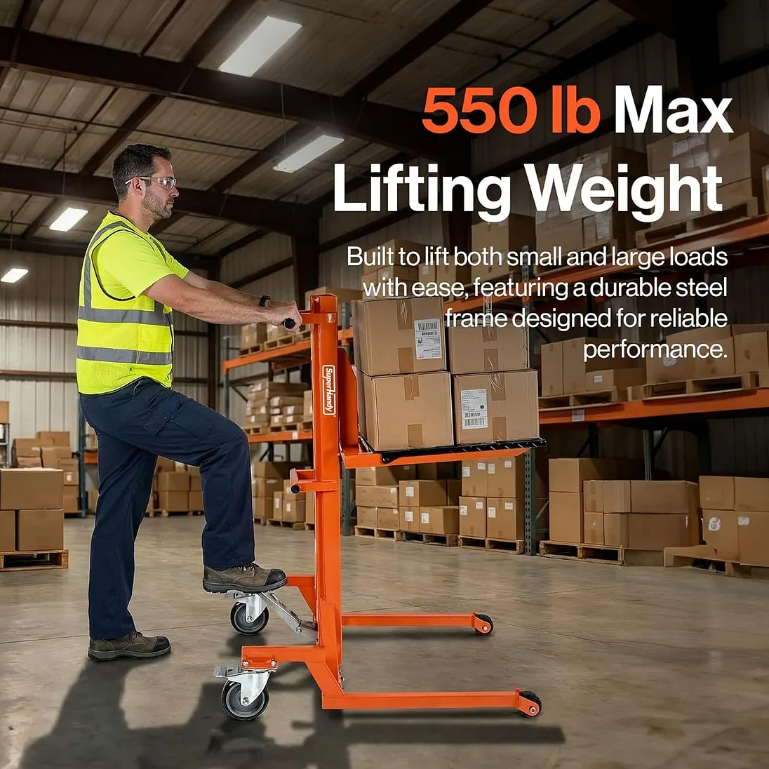 SuperHandy Hydraulic Material Lift Stacker, Portable Forklift, 550 lb Capacity - GUO146