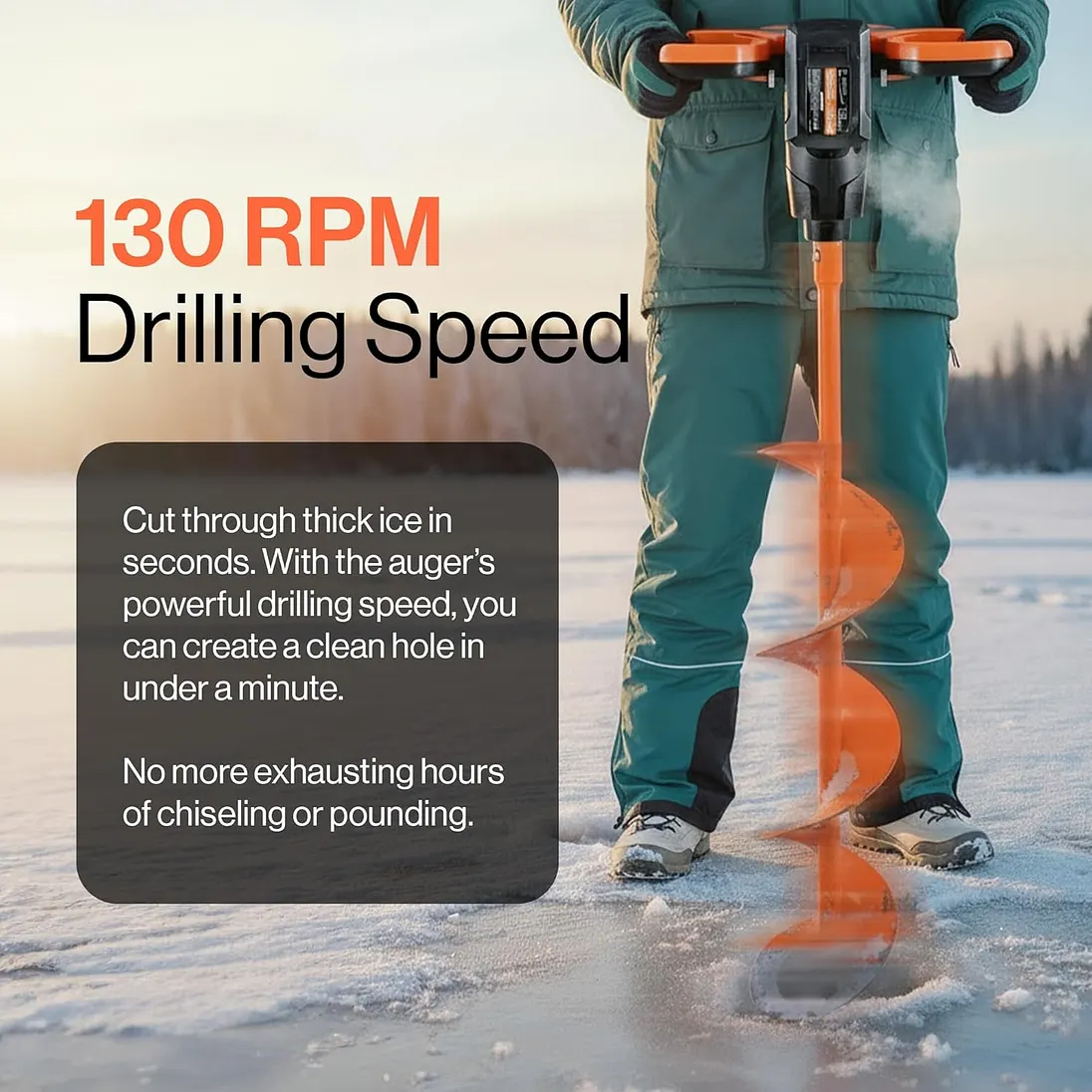 SuperHandy 48V Cordless Ice Auger with 8" Steel Bit - GUT187