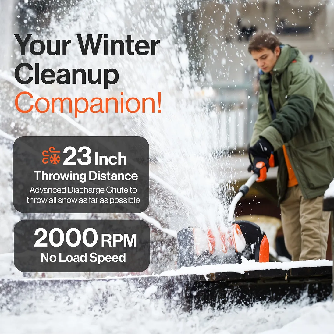 SuperHandy Electric Snow Thrower Pro, 17" Width, 48V 2Ah Battery - GUT158