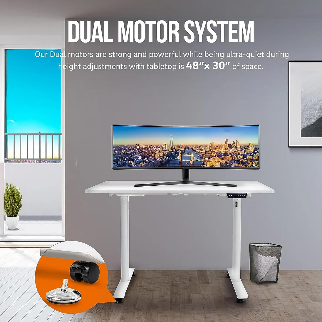 SuperHandy Electric Standing Desk, 48" x 30", Pristine White - GUT151
