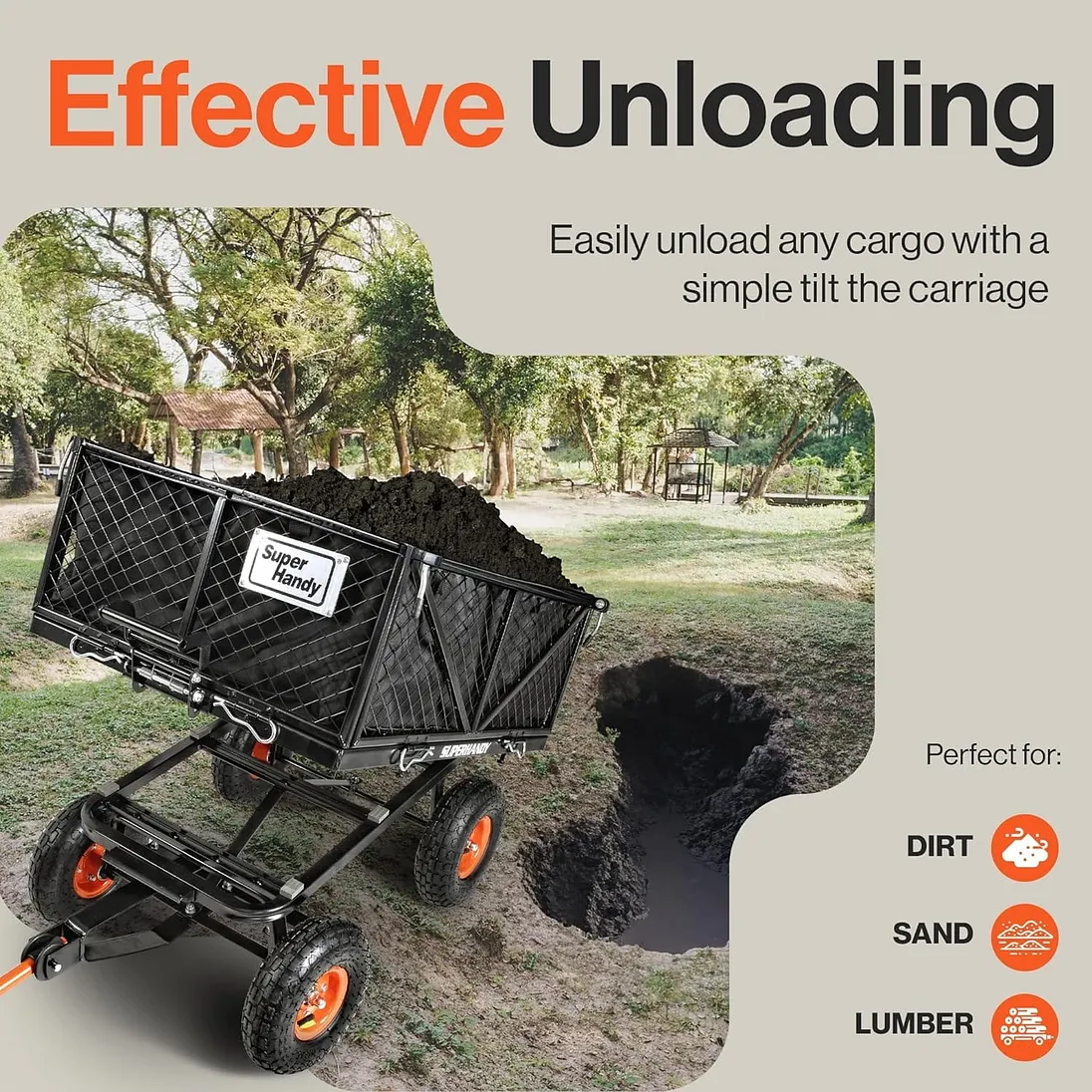 SuperHandy Towable Garden Cart with Quick Dump, 10" Tires - GUO109